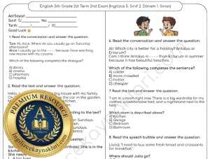 📘 5. Sınıf İngilizce 2. Dönem 1. Yazılı – Ücretsiz PDF