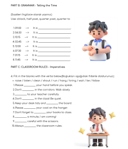 5. Sınıf İngilizce: Classroom Life Teması – Türkiye Yüzyılı Maarif Modeli Uyumlu Çalışma Kağıdı (Worksheet)